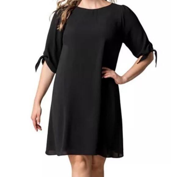 Kiyonna Manhattan tie sleeves shift dress black size 0X - Picture 1 of 8